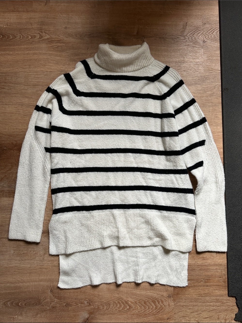 a new day White and Black Striped Turtleneck Sweater